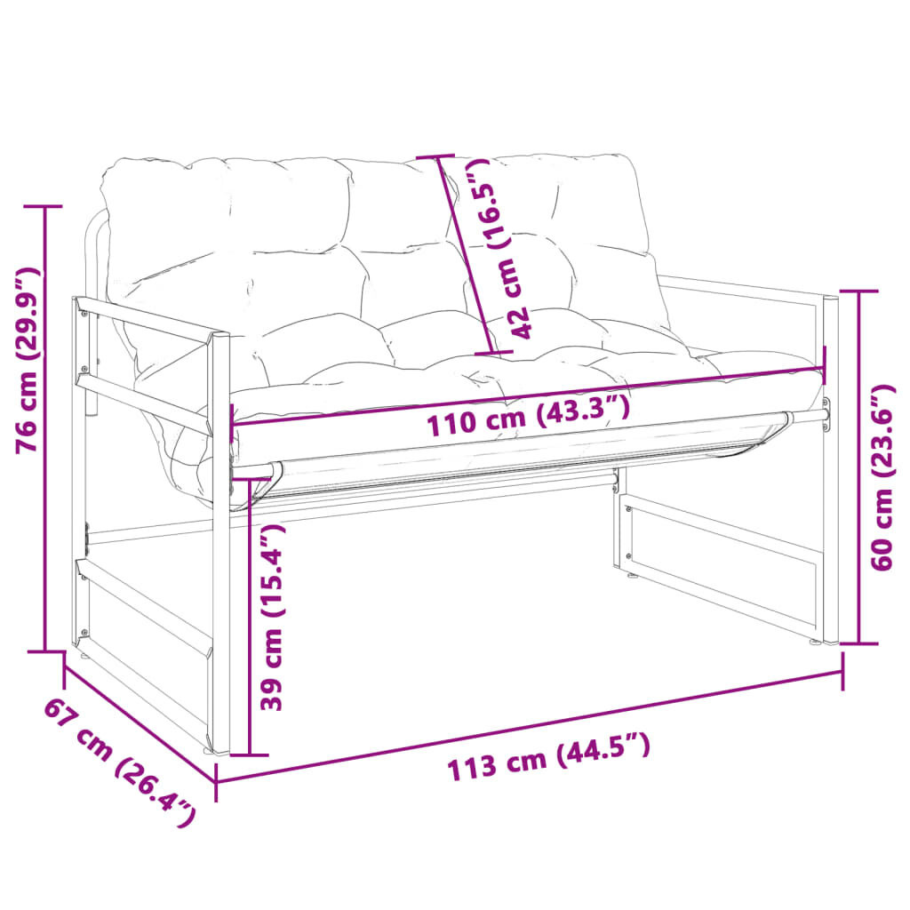 Tuinbank Antraciet met Kussen - 113cm - 35% Korting!