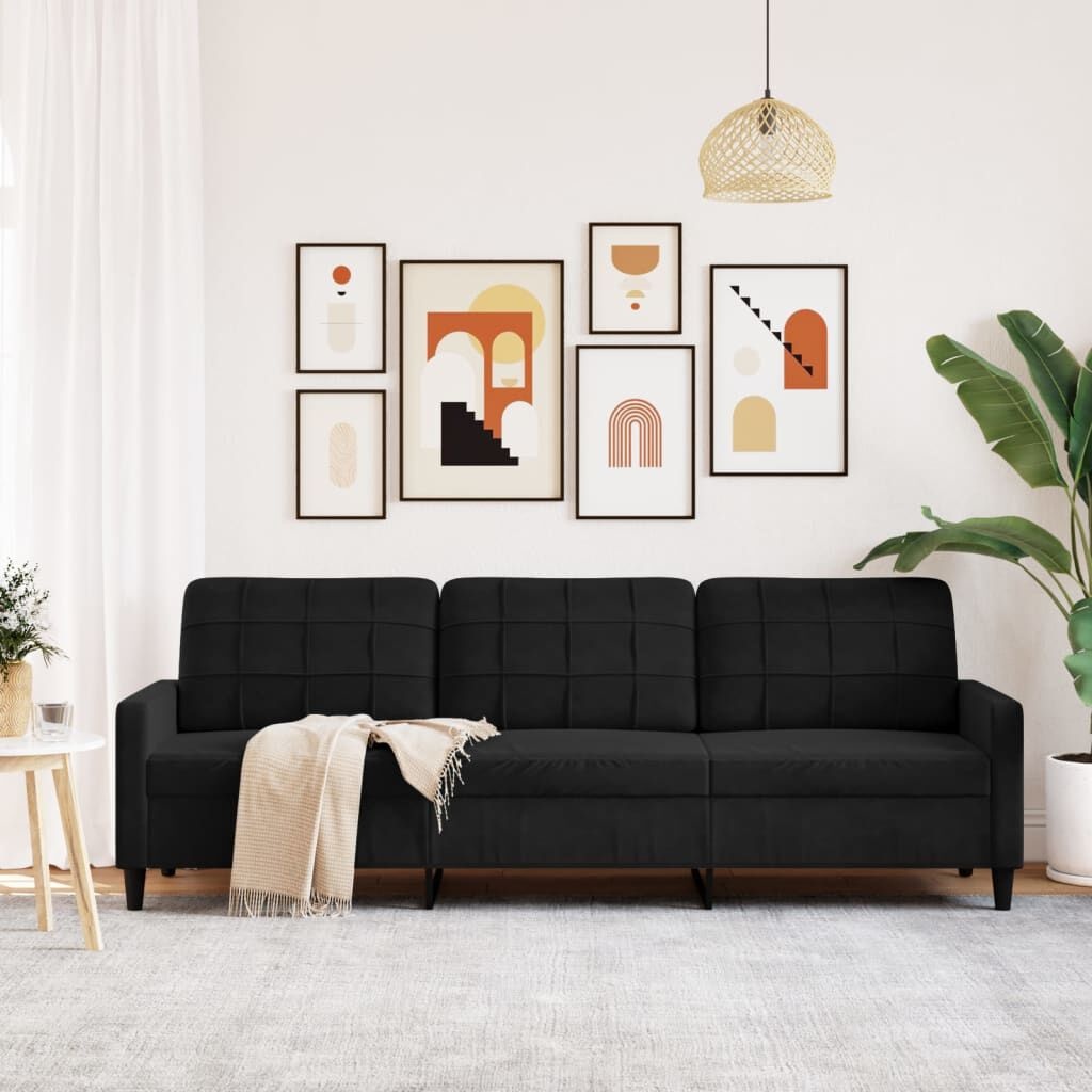 VidaXL Zwarte Fluwelen Driezitsbank 210cm - 35% Korting!