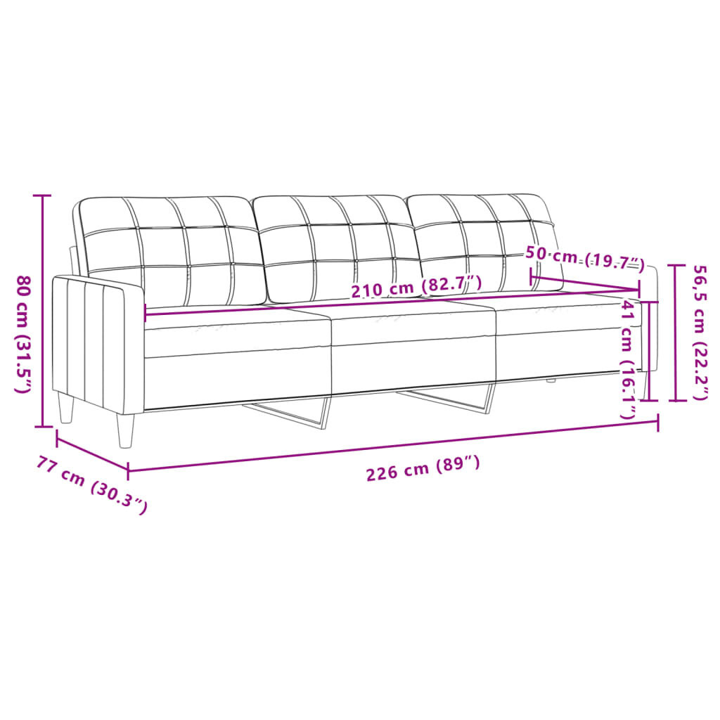 VidaXL Zwarte Fluwelen Driezitsbank 210cm - 35% Korting!