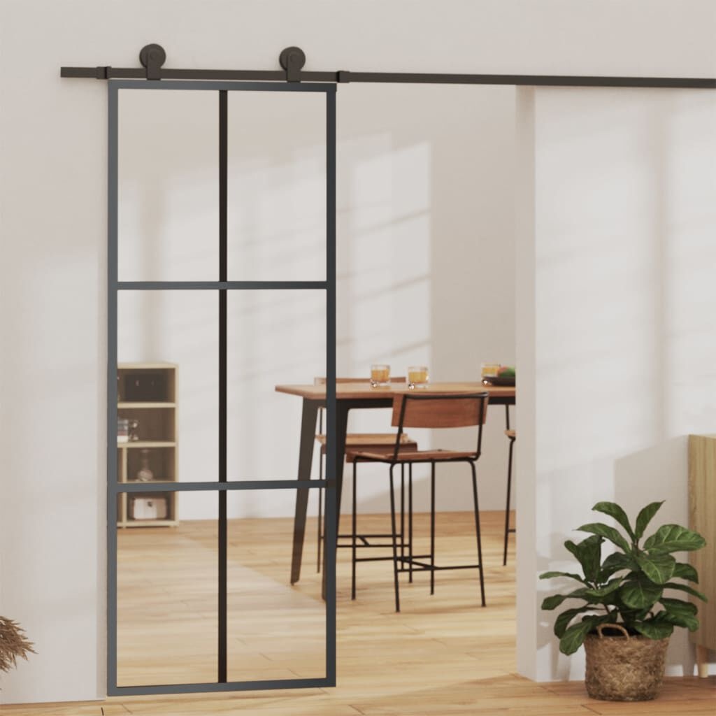Schuifdeur Glas & Aluminium 76x205cm Zwart - 35% Korting!