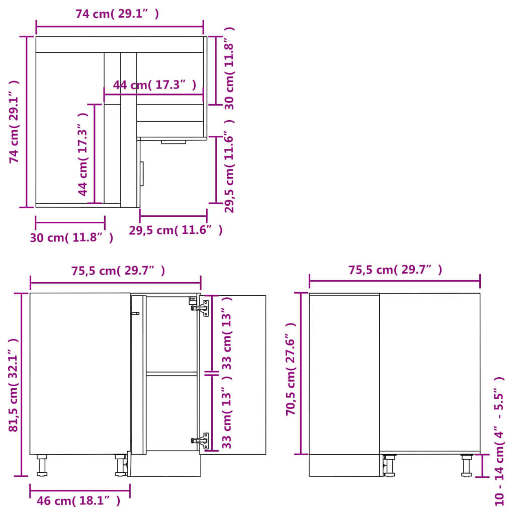 vidaXL Hoekonderkast Lyon Wit Hoogglans -75,5x75,5cm - 41% Korting!