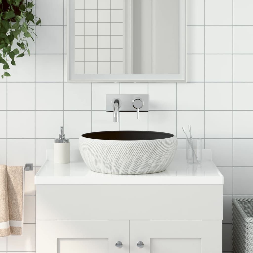 vidaXL Opzetwastafel Zwart/Grijs Ø41cm - 42% Korting!