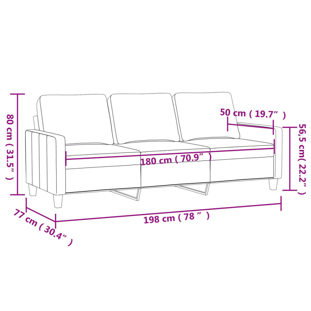 vidaXL Crème Driezitsbank - Kunstleer - 180cm - 41% Korting!