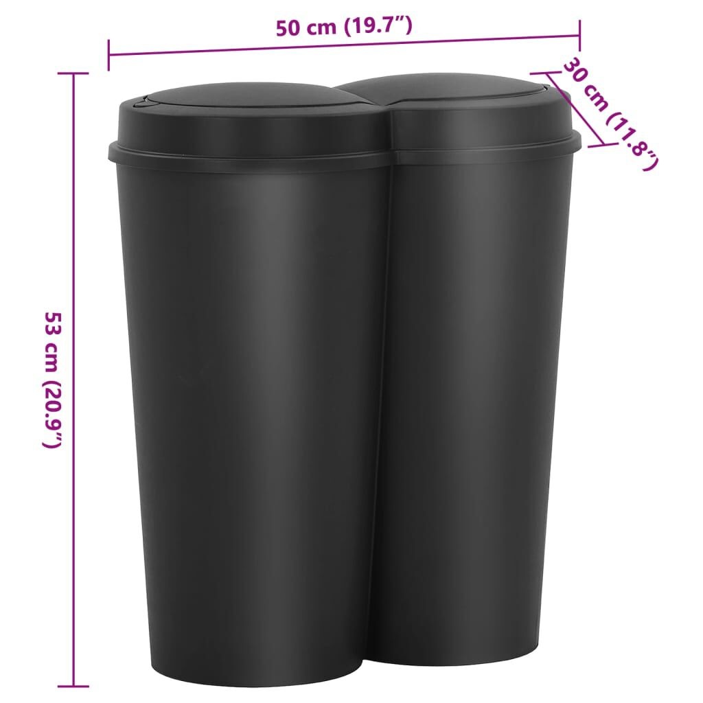 VidaXL Dubbele Prullenbak 50L Zwart - 35% Korting!