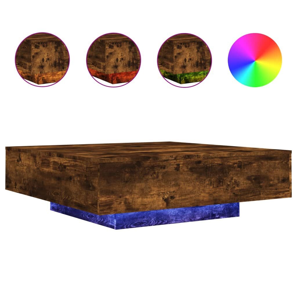 Salontafel LED Gerookt Eiken 100x100cm - Deukje, Mega Korting!