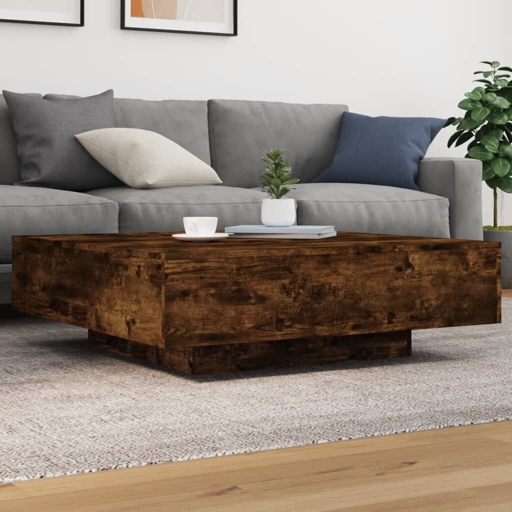 Salontafel LED Gerookt Eiken 100x100cm - Deukje, Mega Korting!