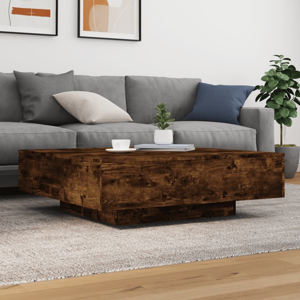Salontafel LED Gerookt Eiken 100x100cm - Deukje, Mega Korting!