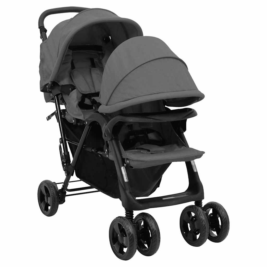 vidaXL Tandem Tweelingwagen Donkergrijs - 35% Korting!