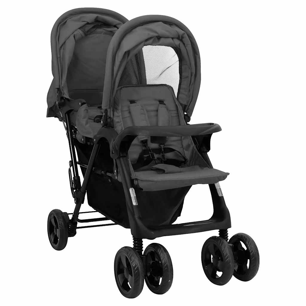 vidaXL Tandem Tweelingwagen Donkergrijs - 35% Korting!