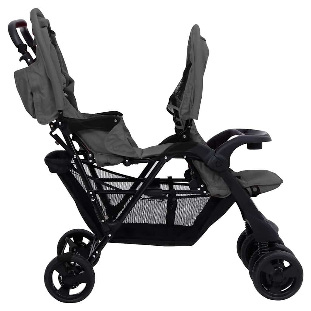 vidaXL Tandem Tweelingwagen Donkergrijs - 35% Korting!