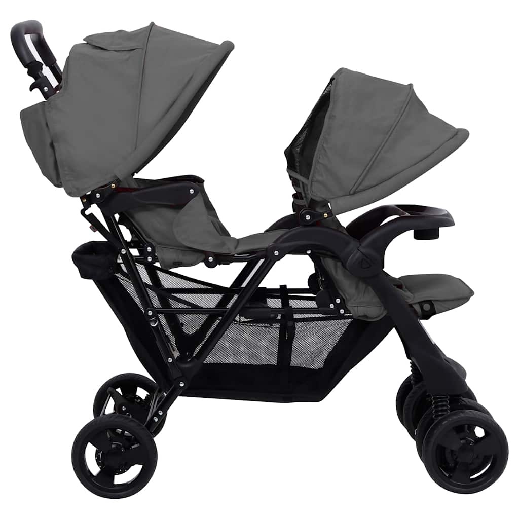 vidaXL Tandem Tweelingwagen Donkergrijs - 35% Korting!