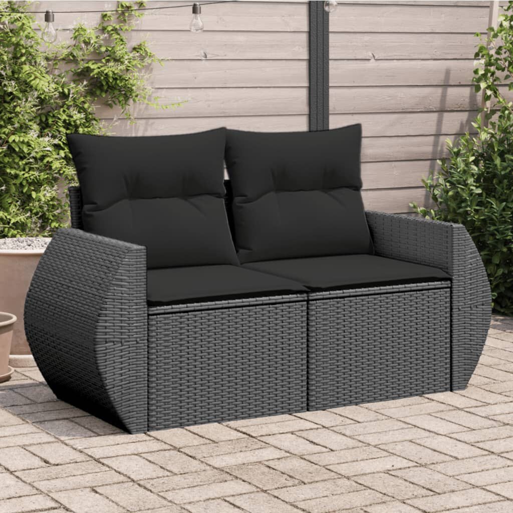 vidaXL Tuinbank 2-zits Zwart met Kussens -35% Korting!