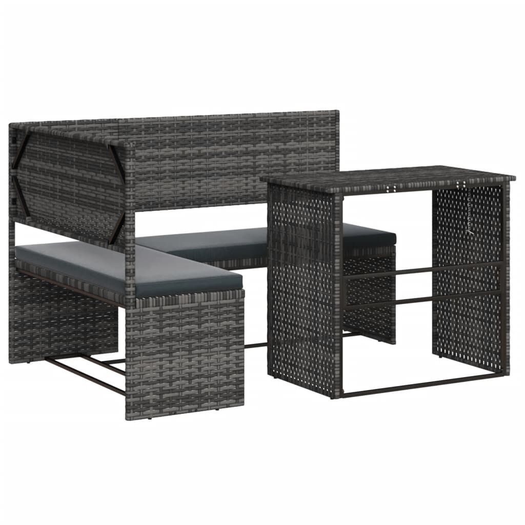 Tuinbank L-vorm Rattan Grijs met Tafel & Kussens -45% Korting!