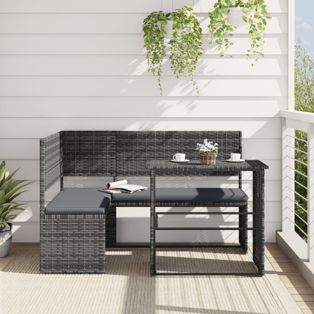 Tuinbank L-vorm Rattan Grijs met Tafel & Kussens -45% Korting!