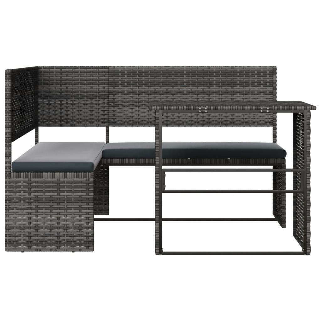 Tuinbank L-vorm Rattan Grijs met Tafel & Kussens -45% Korting!