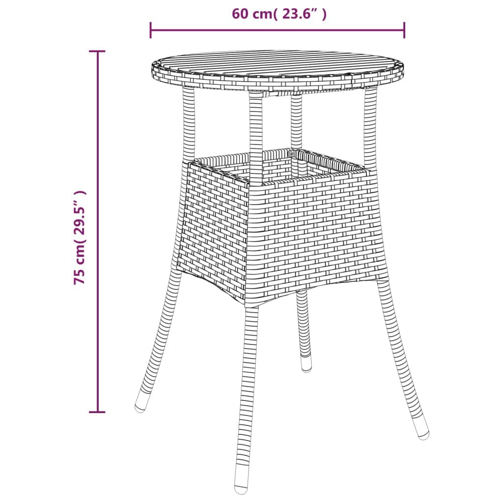 vidaXL Tuintafel Ø60cm Acacia/Rattan Zwart -35% Korting!
