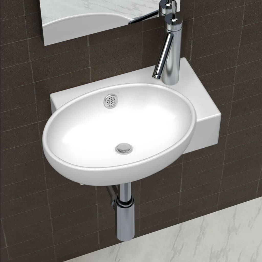 Wastafel Wit Keramiek - Met Overloop! 35% Korting