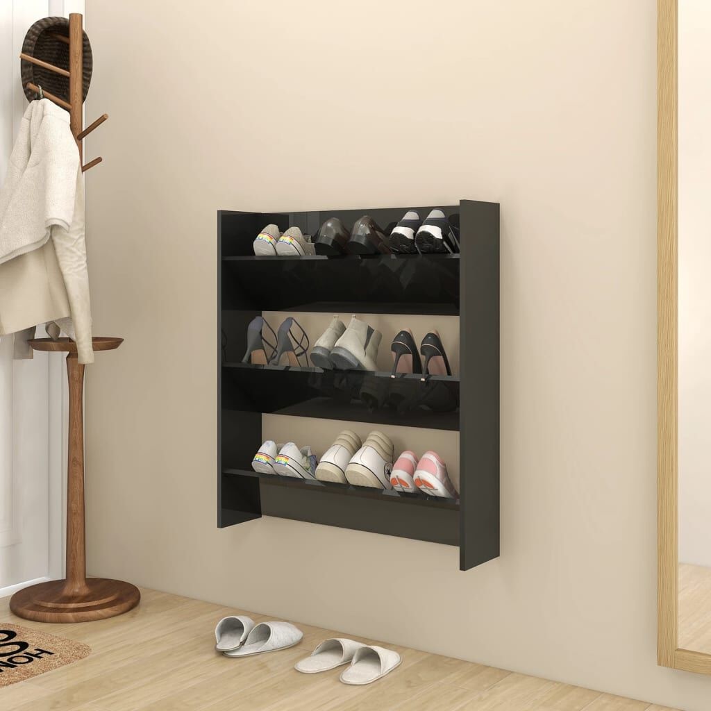 Wandschoenenkast Zwart Hoogglans - Beschadigd - 50% Korting!