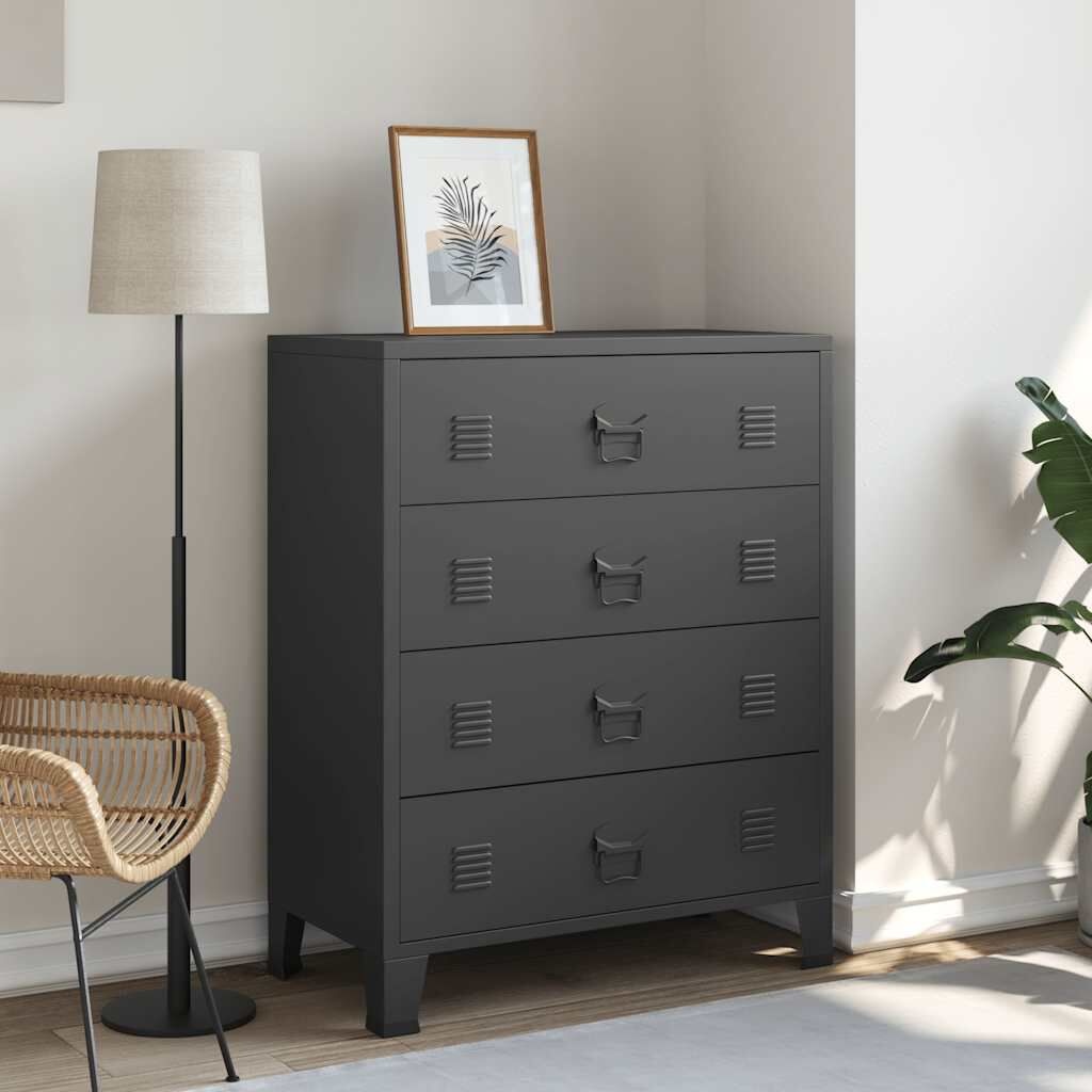 Industriële Ladekast Zwart Metaal 78cm - 35% Korting!