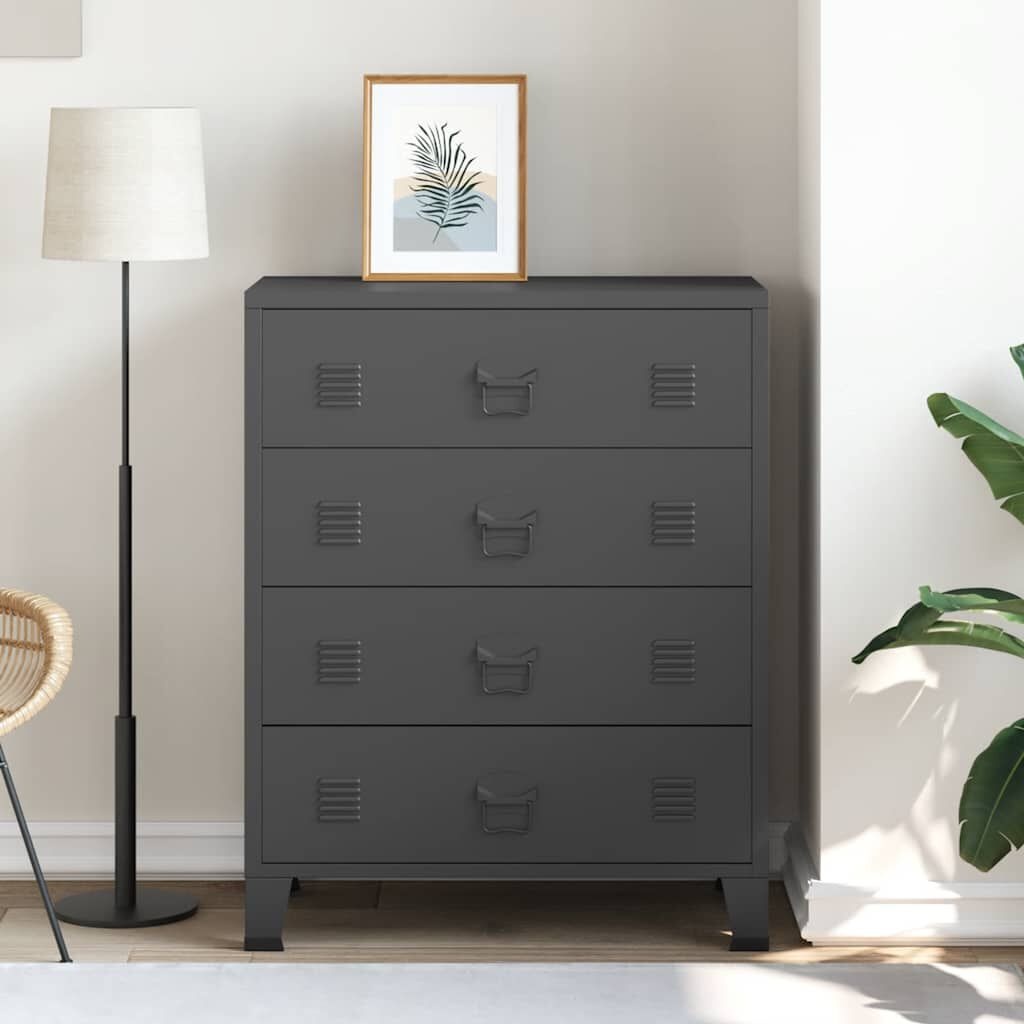 Industriële Ladekast Zwart Metaal 78cm - 35% Korting!