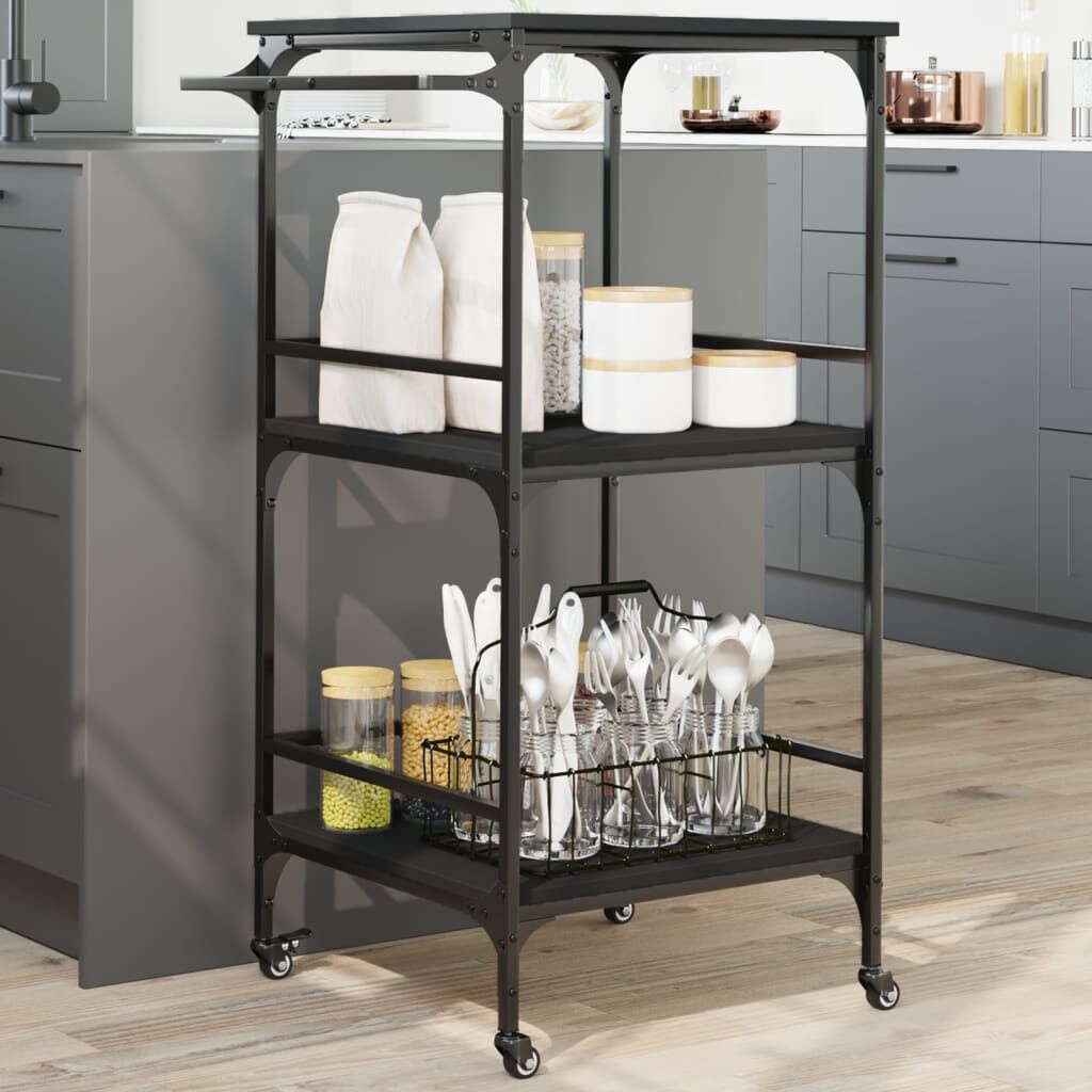 vidaXL Keukentrolley Zwart Hout - 60,5x50x105cm - 35% Korting!