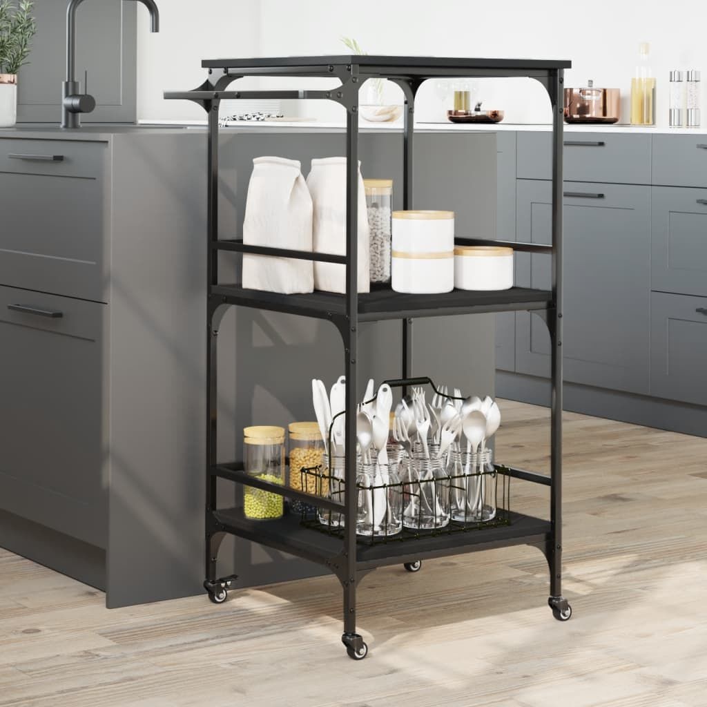 vidaXL Keukentrolley Zwart Hout - 60,5x50x105cm - 35% Korting!