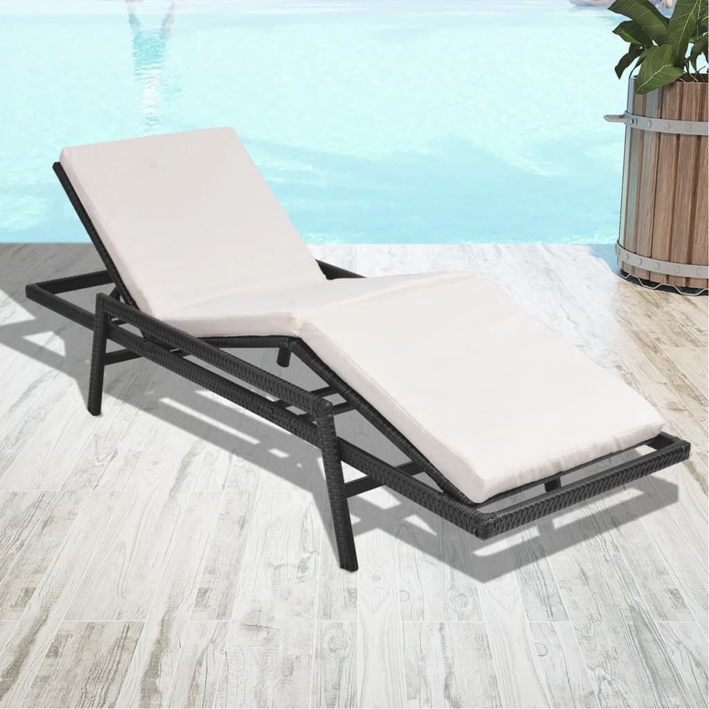VidaXL Ligbed Zwart Rattan met Kussen - 35% Korting!