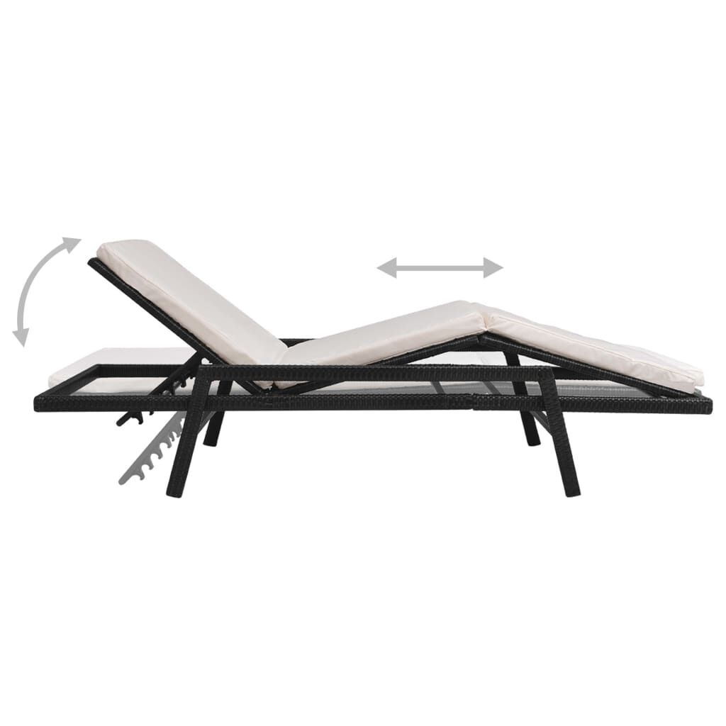 VidaXL Ligbed Zwart Rattan met Kussen - 35% Korting!