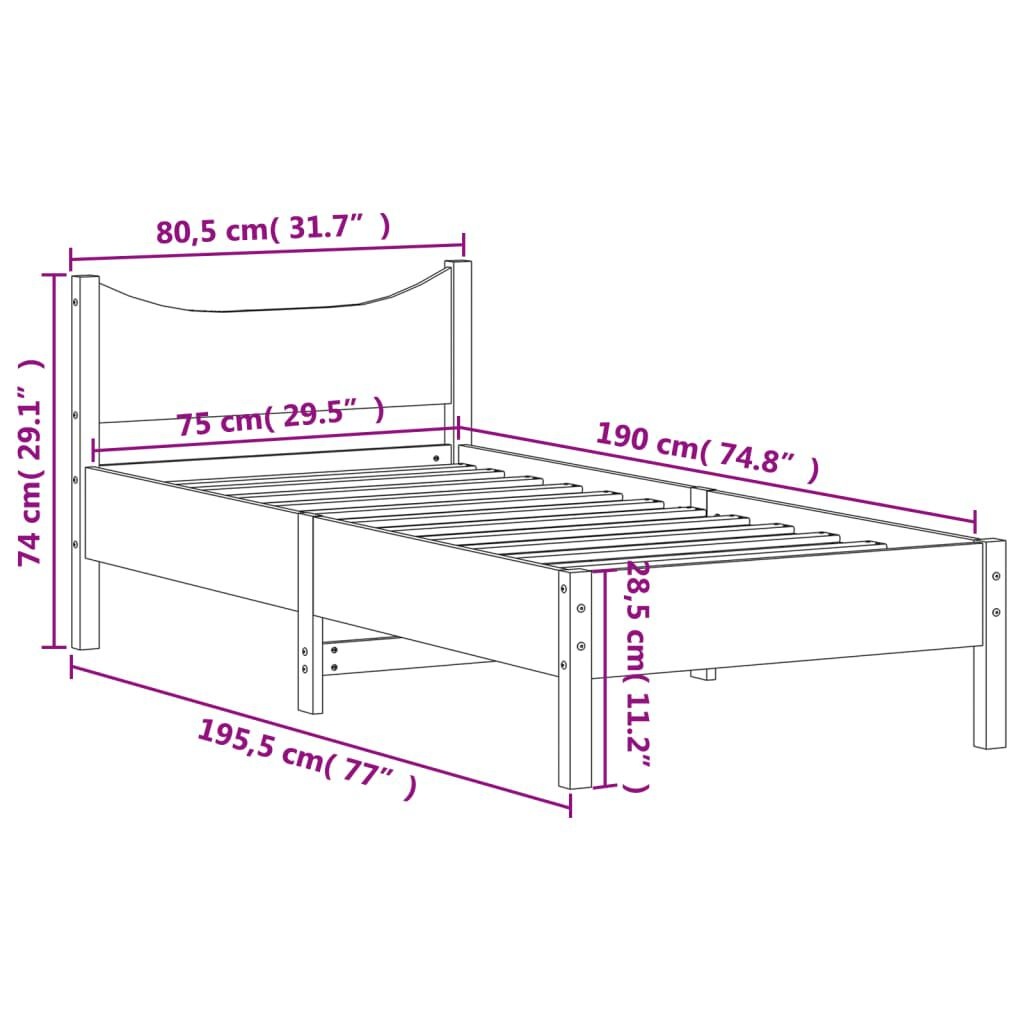 Massief Grenen Bedframe 75x190cm Wasbruin - 65% Korting!