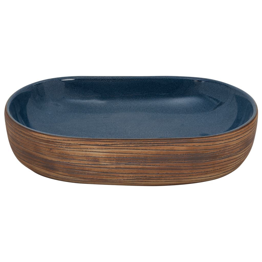 vidaXL Opzetwasbak ovaal 59x40x14 cm keramiek bruin en blauw