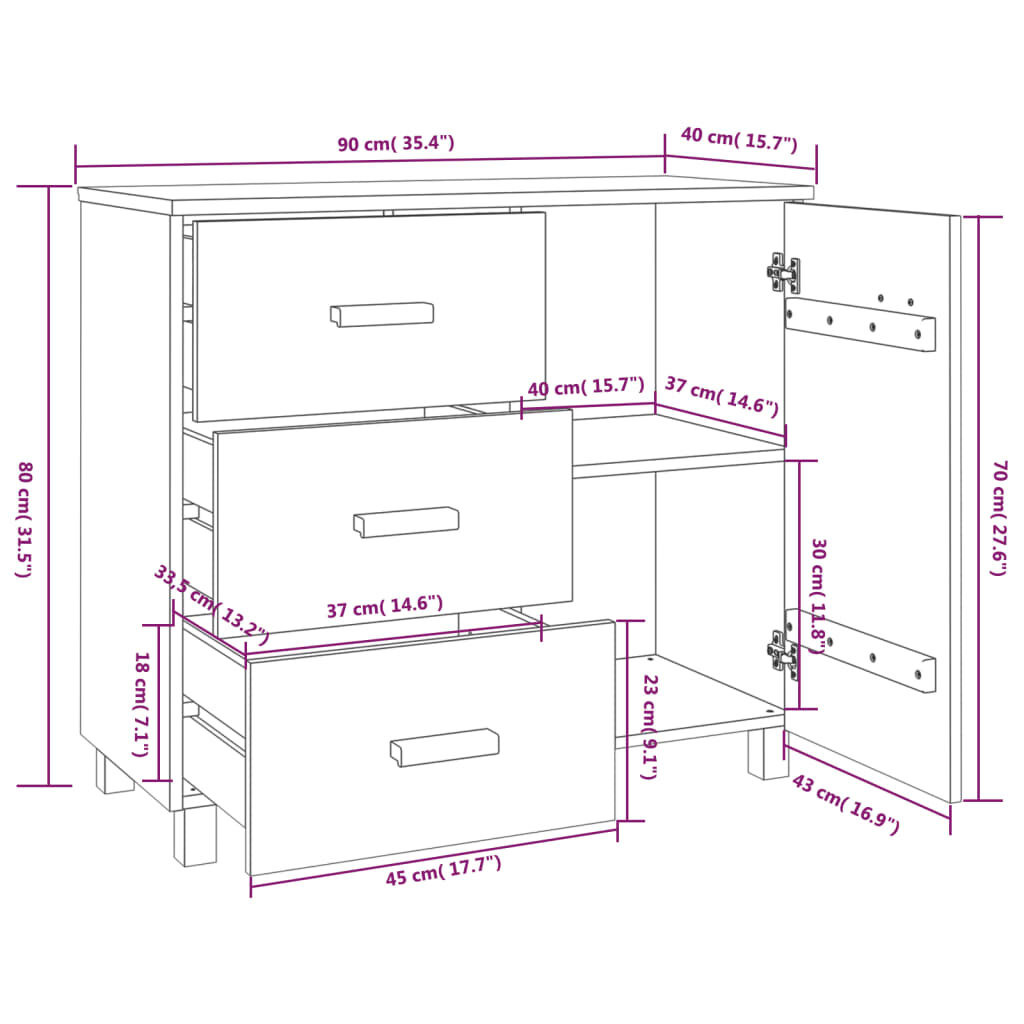 vidaXL Dressoir Hamar Donkergrijs 90cm - 35% Korting!