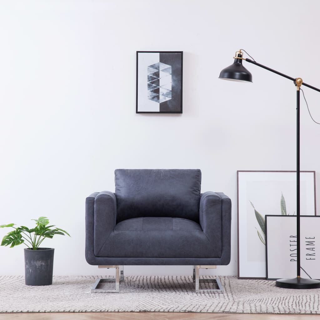 vidaXL Kubus Fauteuil Grijs Kunstsuède -35% Korting!