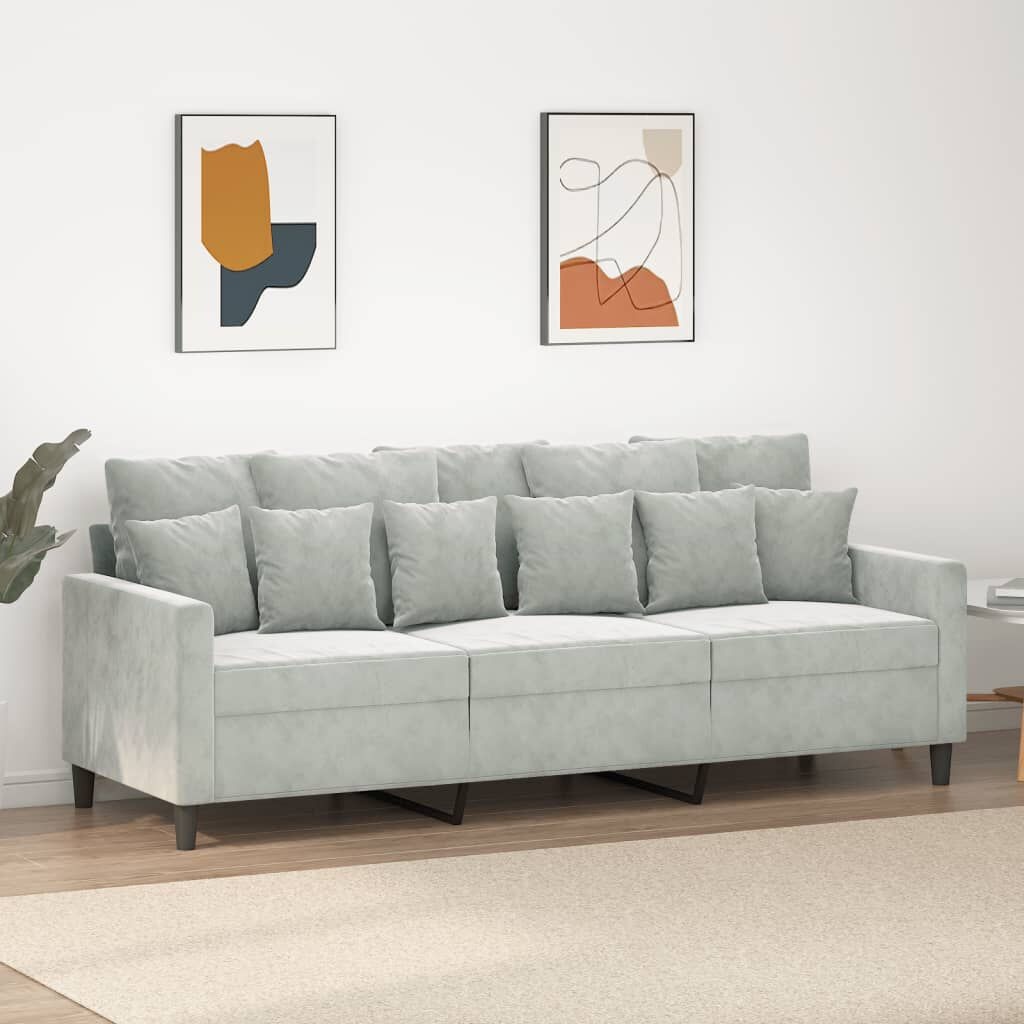 Lichtgrijze Fluweel Driezitsbank - 180cm - 35% Korting!