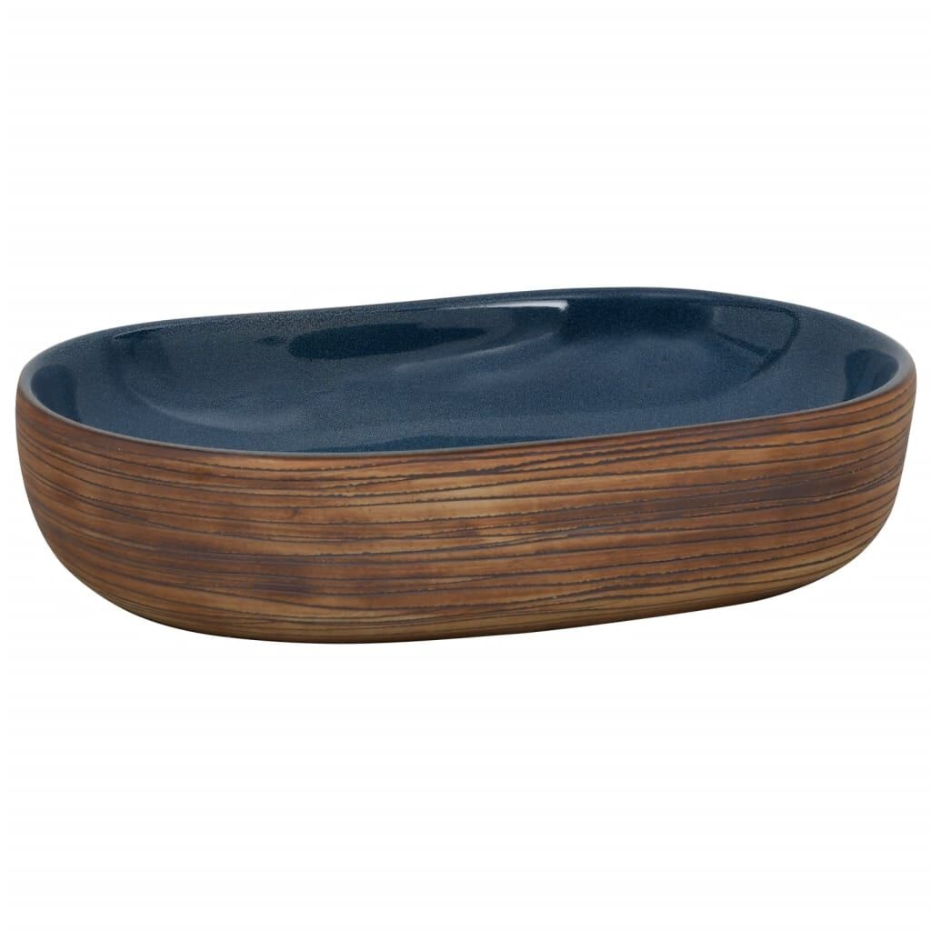 vidaXL Opzetwasbak Ovaal Bruin/Blauw - 35% Korting!