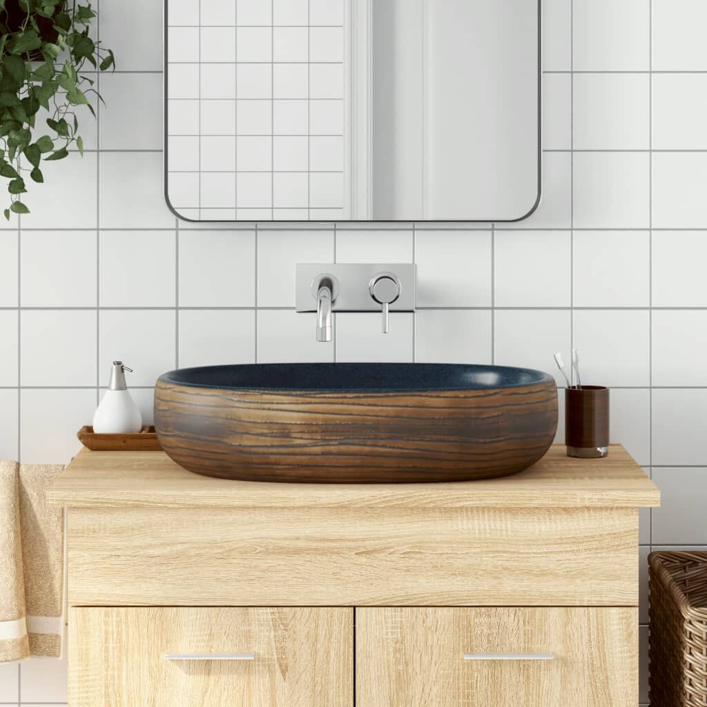 vidaXL Opzetwasbak Ovaal Bruin/Blauw - 35% Korting!