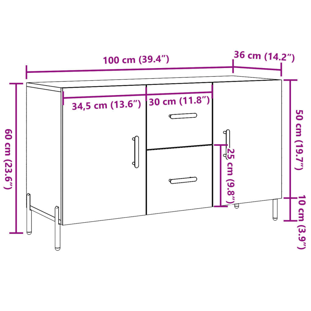 vidaXL Dressoir Eiken - 100cm - 35% Korting!