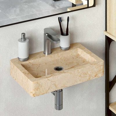 Wastafel Crème Marmer Wandmontage 38cm - 35% Korting!