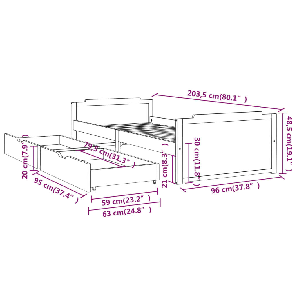 Bedframe Grenenhout 90x200 cm met Lades - 35% Korting!