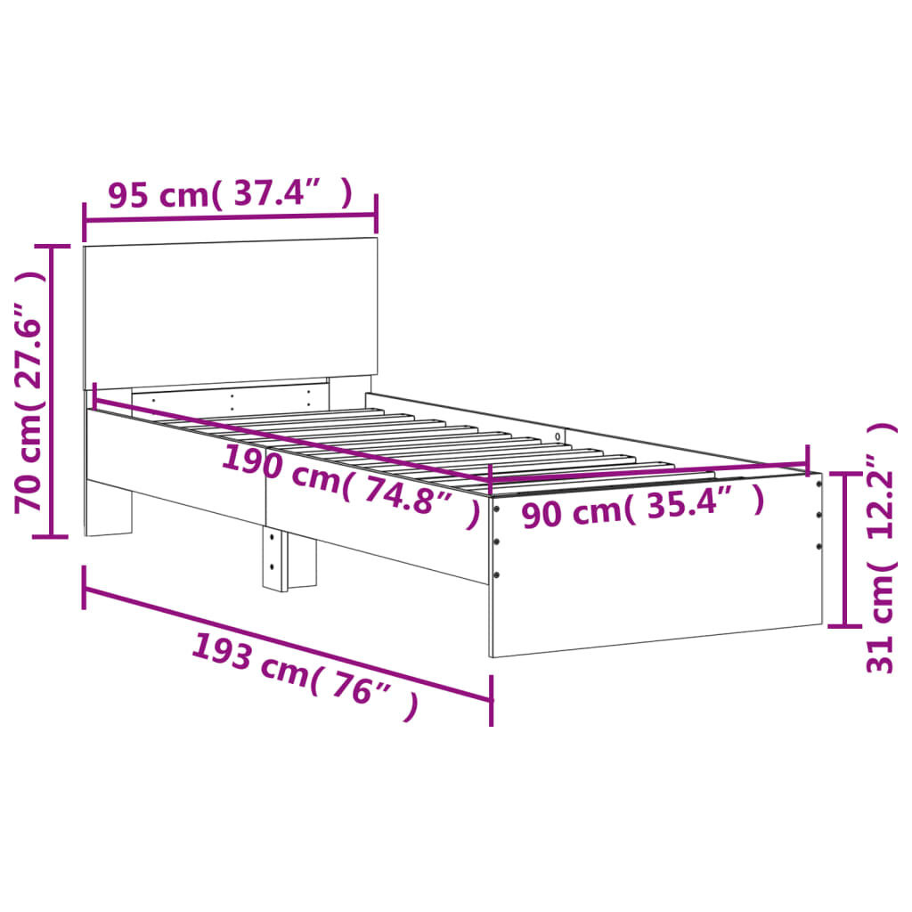 Bedframe Gerookt Eiken 90x190 - 42% Korting! (Retour)