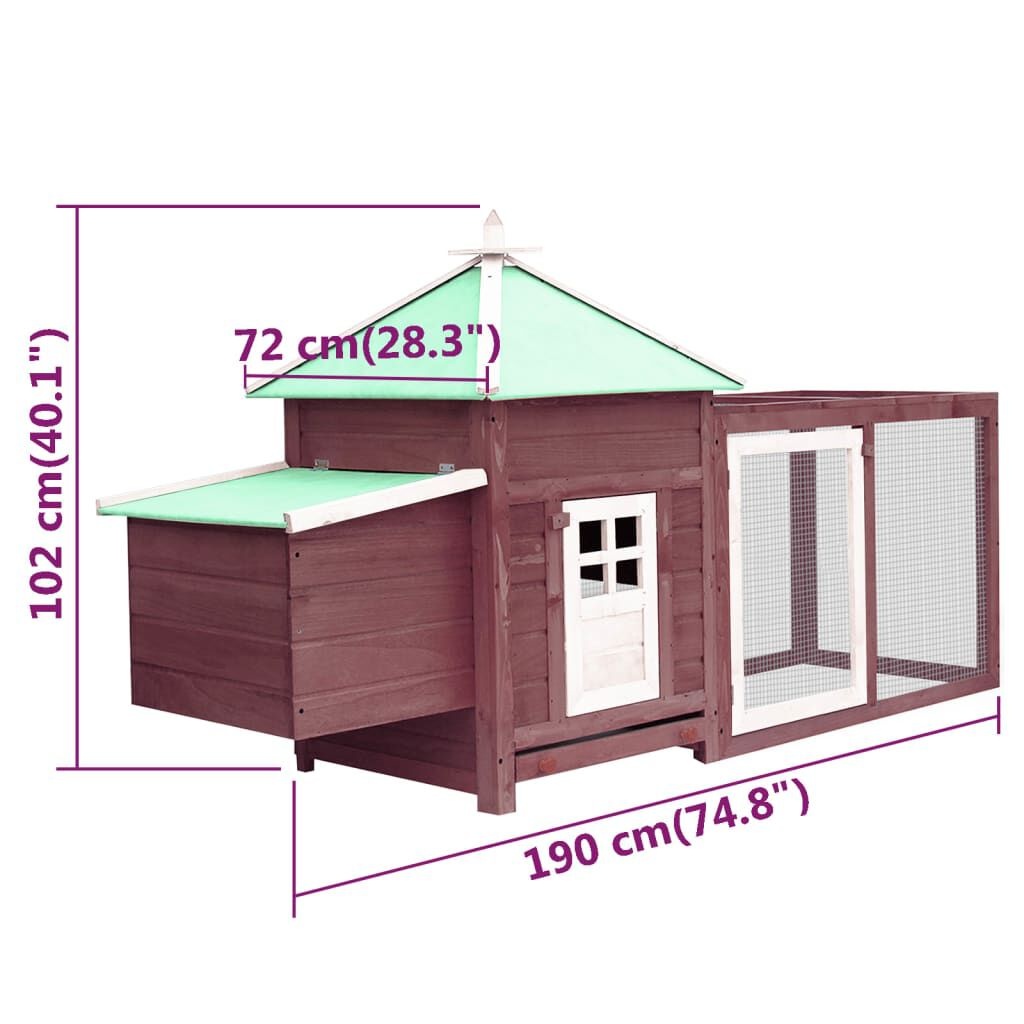 Kippenhok met Nestkast - 190cm, Mokka - 35% Korting!