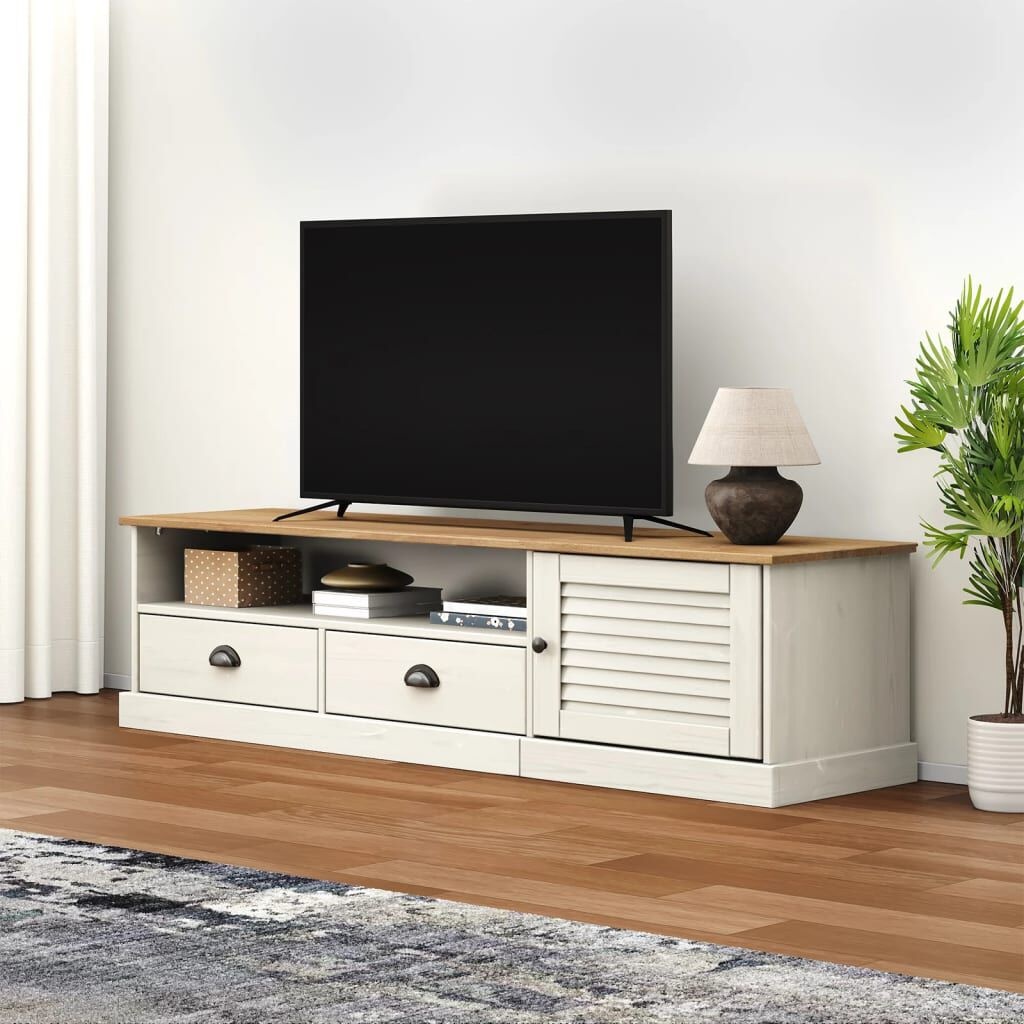 vidaXL TV-Meubel Grenenhout Wit 156cm - 35% Korting!