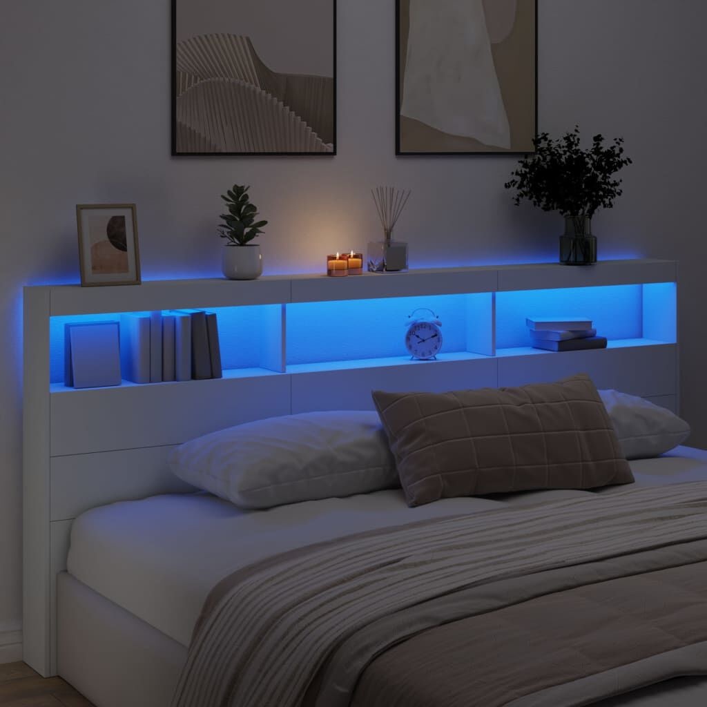 vidaXL Hoofdbordkast LED 220cm Wit - 53% Korting!