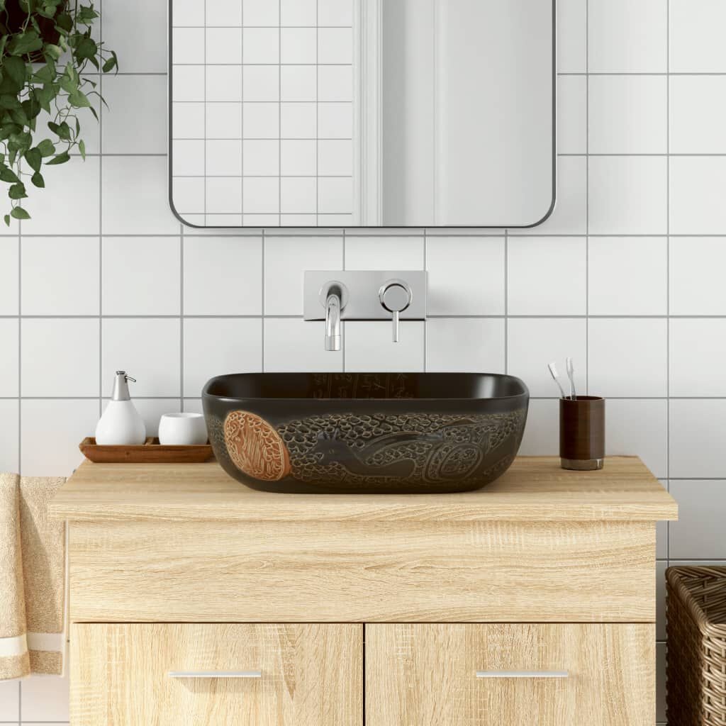 vidaXL Zwarte Keramiek Opzetwasbak 48cm - 35% Korting!