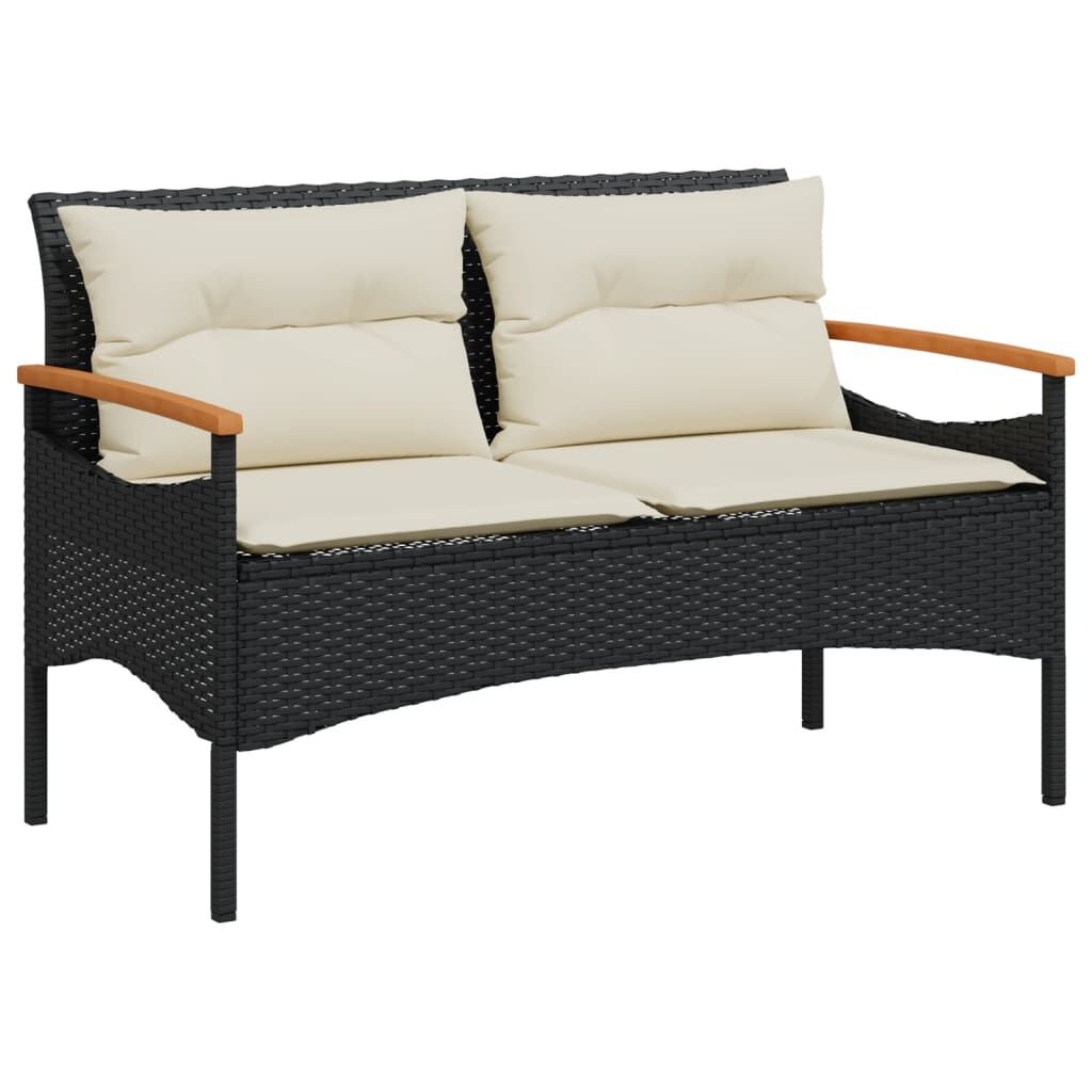 Tuinbank Zwart Rattan met Kussens - 35% Korting!