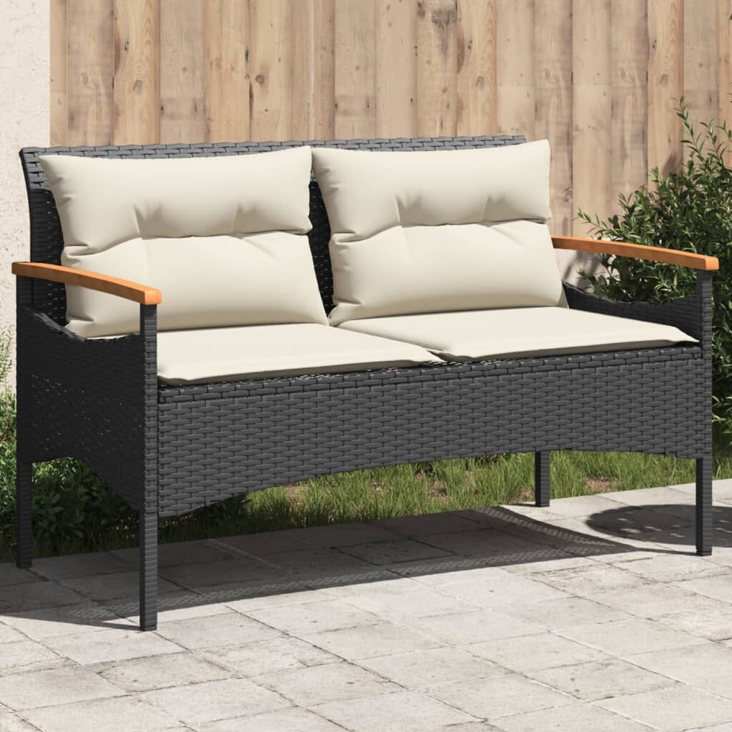 Tuinbank Zwart Rattan met Kussens - 35% Korting!