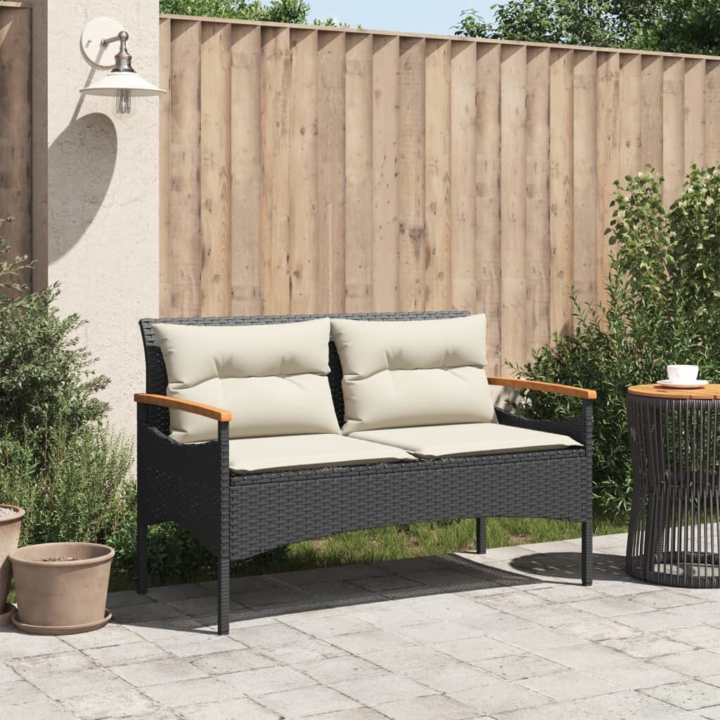 Tuinbank Zwart Rattan met Kussens - 35% Korting!
