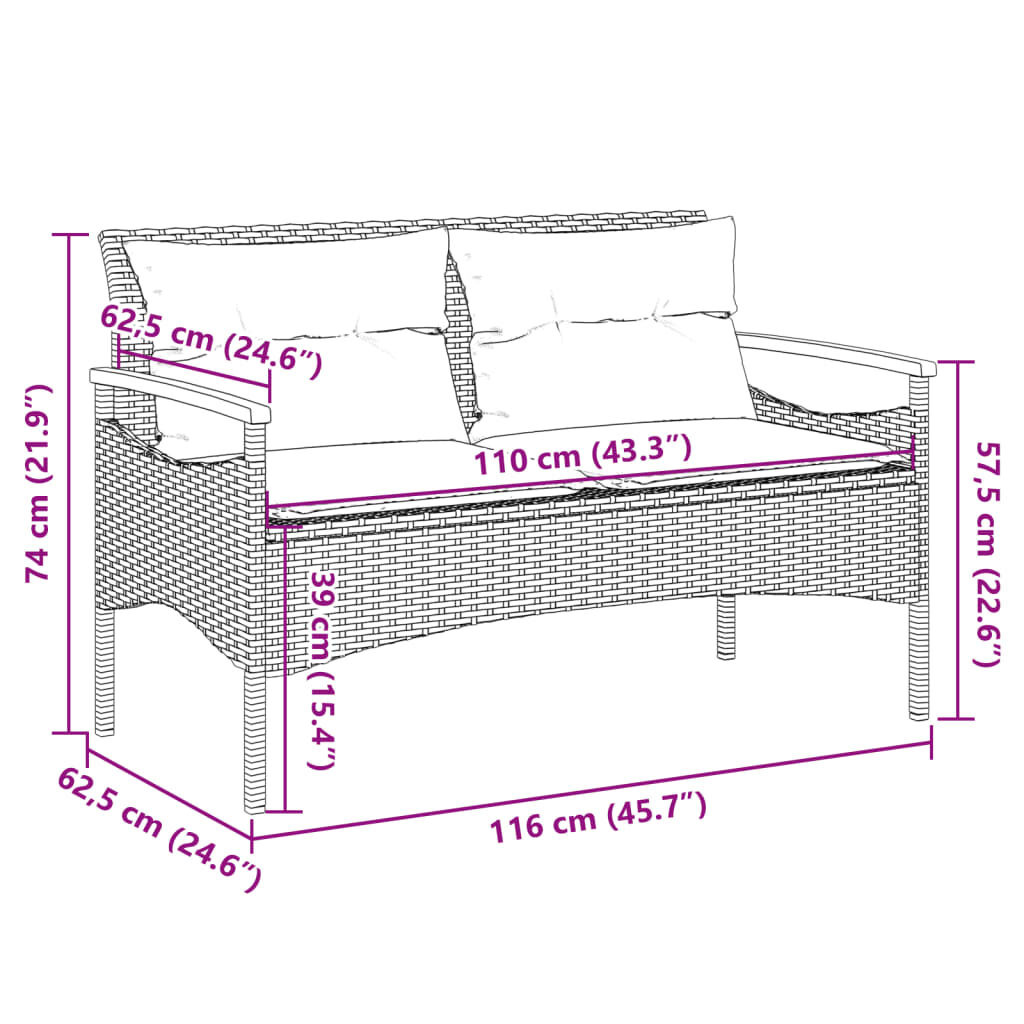 Tuinbank Zwart Rattan met Kussens - 35% Korting!