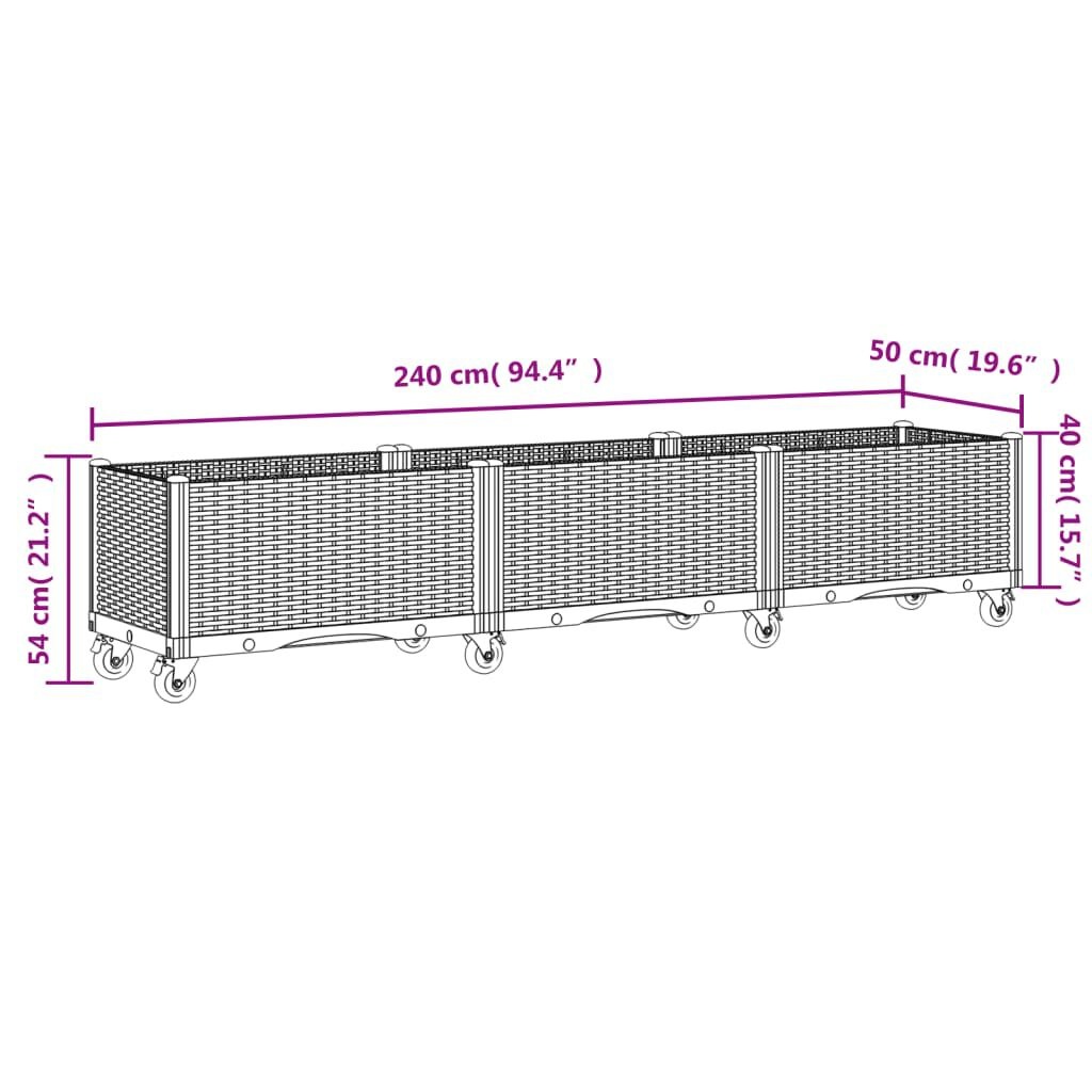 vidaXL Plantenbak Wit 240cm m/ Wielen -35% Korting! (Incompleet)