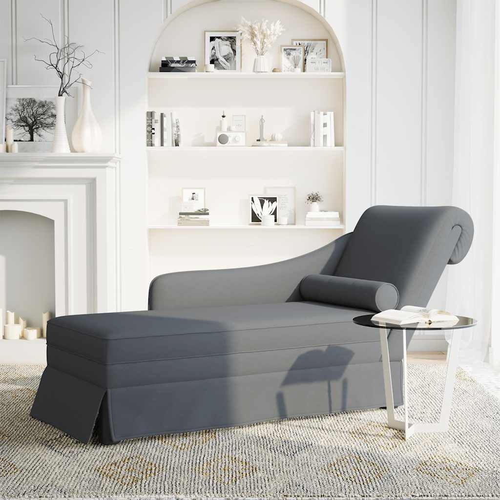 Chaise Longue Donkergrijs Fluweel + Bolster -35% Korting!