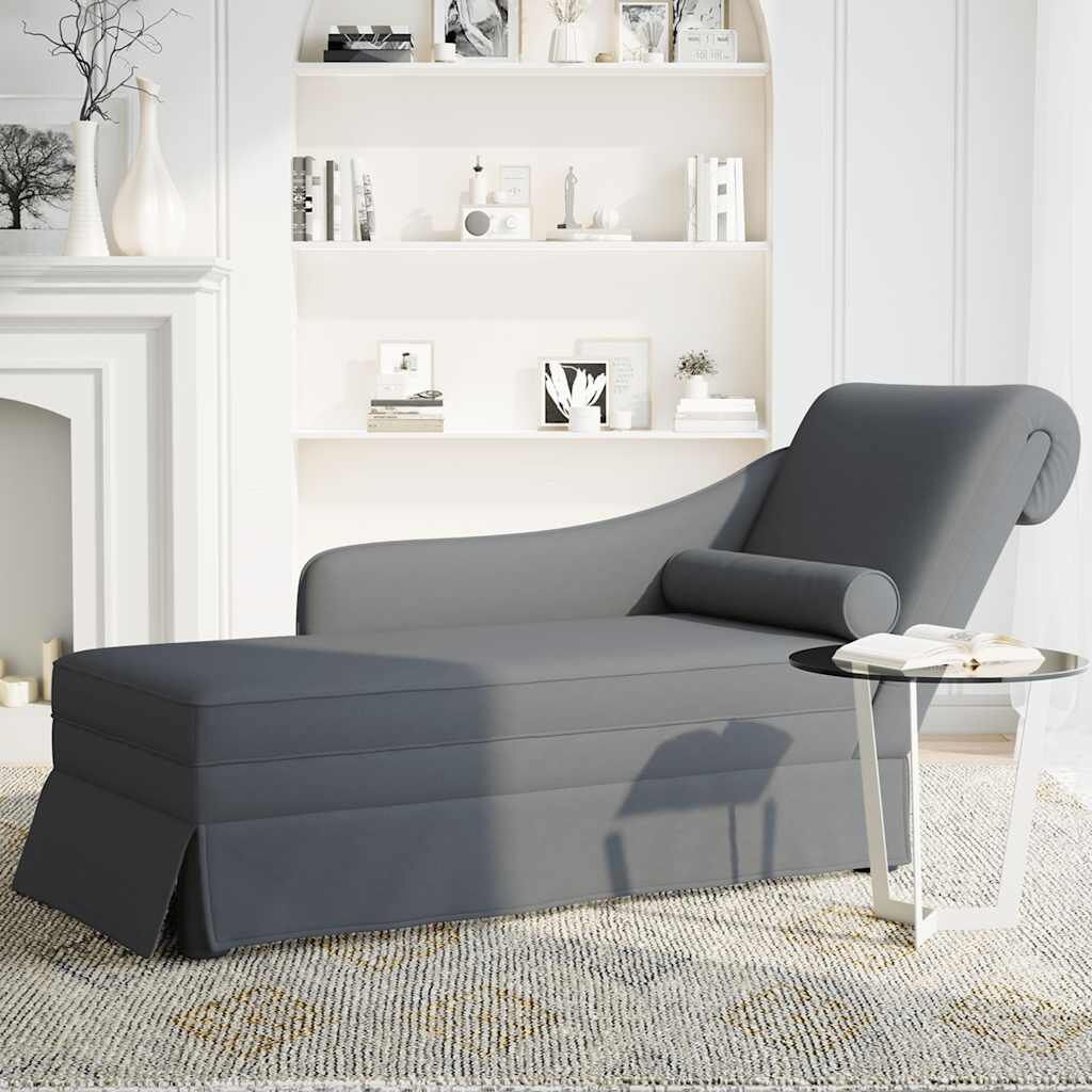 Chaise Longue Donkergrijs Fluweel + Bolster -35% Korting!